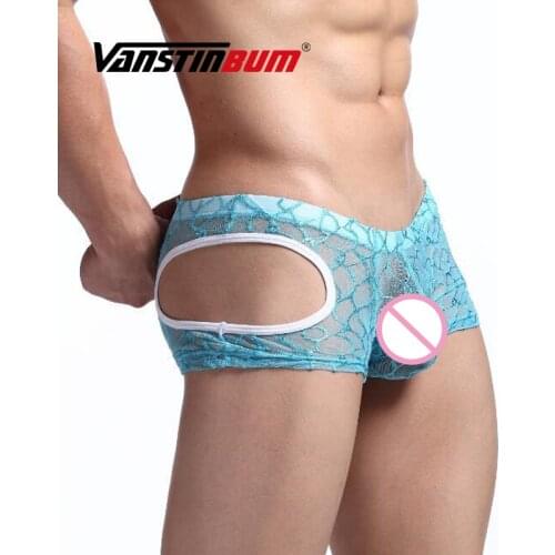 VANSTINBUM Lace Boxer Shorts Sexy Men Underwear Fashion Man Breathable Gay Bikini Spandex U Pouch Underpants Boxer Hombre