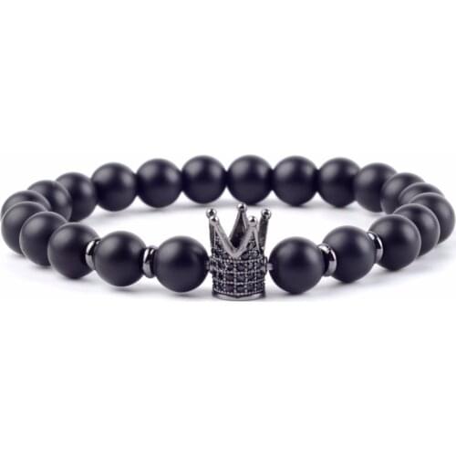 Natural Stone Bracelet Men Micro Pave Cz Crown Charm Bracelets For Male Handmade Jewelry Drop Shipping Pulseira Masculina