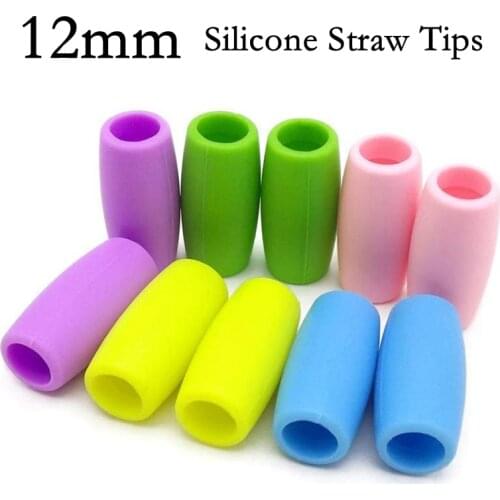 12mm Multi-Colors Food Grade Silicone Straw Tips Cover Soft Reusable Metal Stainless Steel Straw Nozzles Only Fit for 1/2" Wide