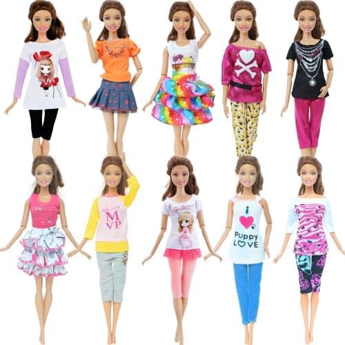 Handmade 10 Pcs/Set Princess Doll Outfit Daily Casual Wear Dress Clothes for Barbie Doll Baby Girl Accessories House DIY Toy