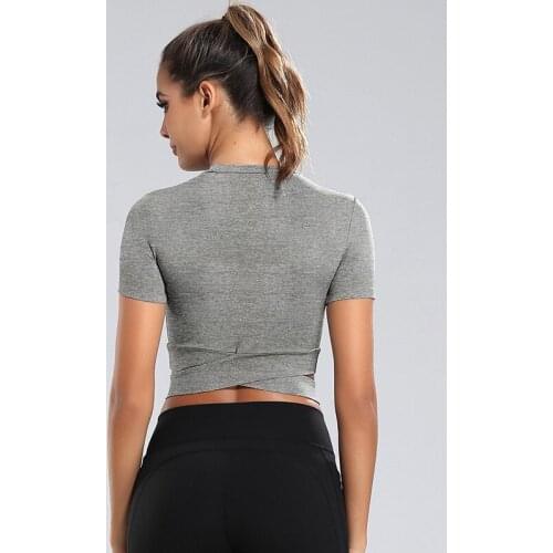 New Quick Drying Yoga Shirts Women Naveled Cropped Gym Tops Slim Cross Fitness Running T-Shirt Short Sleeve Sports Wear 7 Styles