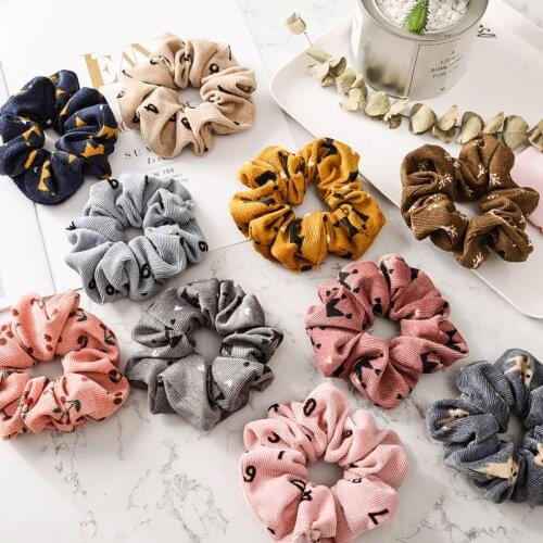New Hair Scrunchies Women Elastic Hair Bands Corduroy Scrunchy Print Headband Freshing Ponytail Holder Stretchy Hair Accessoires