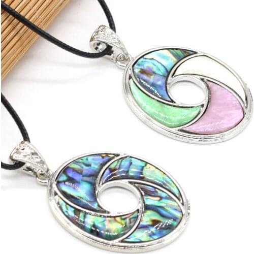 Fashion Oval Shell Pendant Necklace Natural Abalone Shell Pendant Necklace for Women Jewelry Gift Length 55+5cm Size 34x48mm