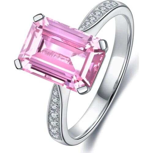 Pirmiana (Customizable) Emerald Cut Lab Grown Morganites 925 Sterling Silver Jewelry Engagement Wedding Rings Women