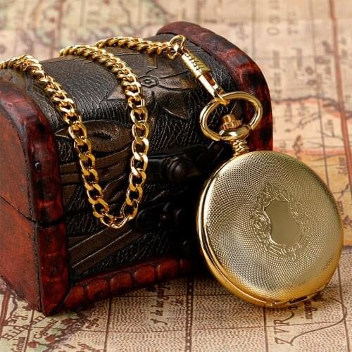 Luxury Gold Shlied Royal Pattern Mehcnaical Automatic Pocket Watch With 30 cm Chain Fob Watches For Men Women