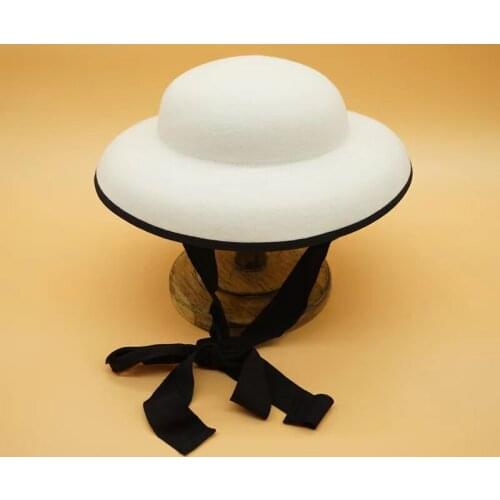 New French Vintage Lace-up Black White Wool Bowl Hats For Women Fall Winter Japanese Felt Hat Fitted Hat Topi Church Cloche Caps