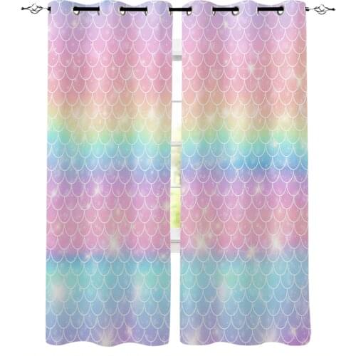 Mermaid Scales Ocean Rainbow Curtains For Living Room Bedroom Window Treatment Blinds Drapes Modern Kitchen Curtains