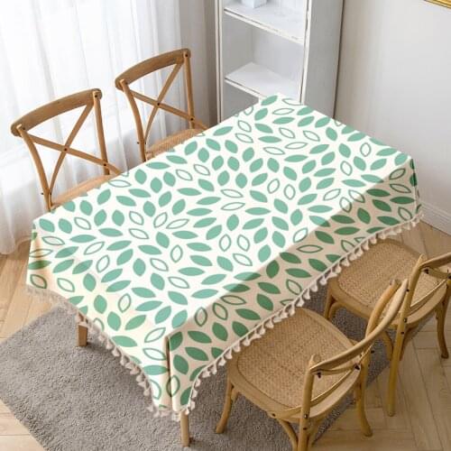 Green Leaves Printed Table Cloth Tassel Waterproof Tablecloth Thick Rectangular Manteles Mesa Nappe Wedding Dec Tea Table Cover