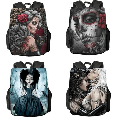 Replaceable multi-picture Gothic style printing backpack ladies mens travel bag Terrible Skull Print student laptop bag