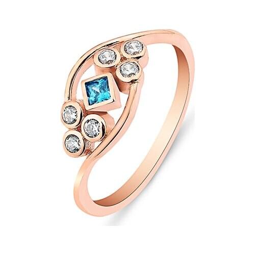 Stylish Rose Gold Plated Womens 925 Sterling Silver Jewelry Rings with Blue Zirconia