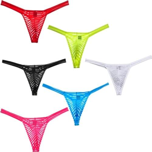 6PCS/Lot See-Through Bikini Mens G-Strings Sexy Striped Male Thong Underwear Transparent Mini Male Shorts T-back Underpants