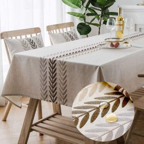 Embroidery Wheat Ear Tablecloth Heavy Cotton Linen Fabric Dust-Proof Water-Proof Cover for Kitchen Dinning Tabletop Decoration