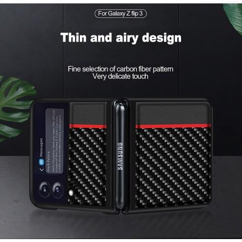 FLOVEME PU Protective Cover for Samsung Z Flip 3 Phone Case Carbon Fiber Pattern Stitching Color All-inclusive Galaxy Z Flip 3