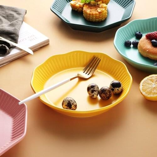 Yellow creative fashion octagonal plate ceramic deep plate household fruit plate popular platter tableware lace dinner plates