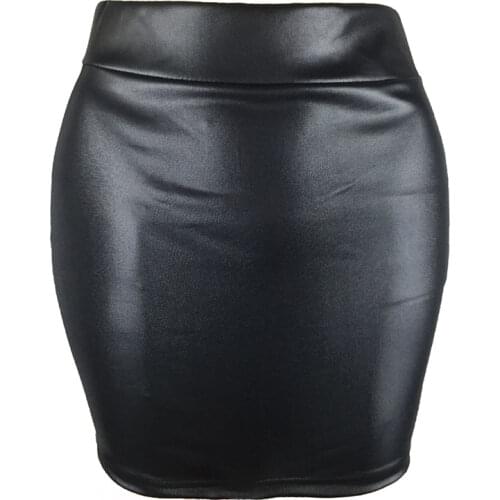 Women PU Leather Short Skirt Solid Color High Waist Slim Hip Pencil Skirts Vintage Bodycon Skirt Sexy Clubwear