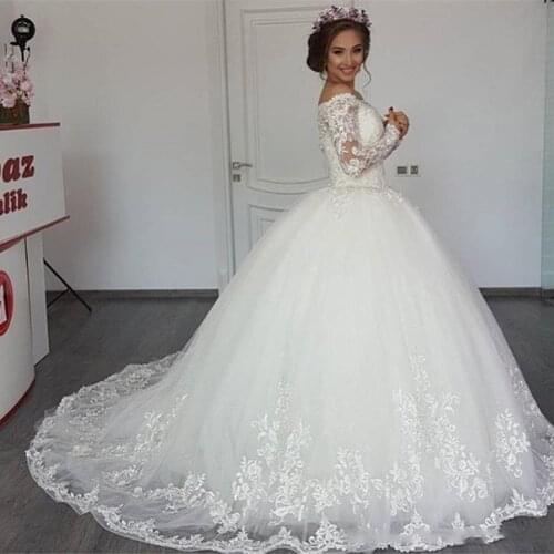 Country Scoop Neck Princess Ball Gown Women Bridal Wedding Dress Boho 2020 Long Sleeves Lace Appliques Roeb De Marriage 2021