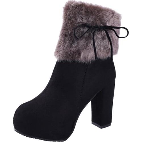 Winter new thick with womens shoes womens boots high-heeled womens boots frosted boots womens shoes 2020