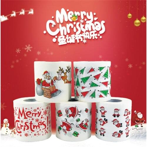 1 Roll Santa Claus Printed Merry Christmas Toilet Paper Tissue Table Room Decor Christmas Party Ornament DIY Craft Paper