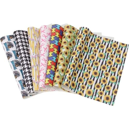 AHB 22*30cm 1pc Synthetic Leather Back To School Cartoon Printed Faux Leather Sheets DIY Hair Bows Supplies Handmade Materials