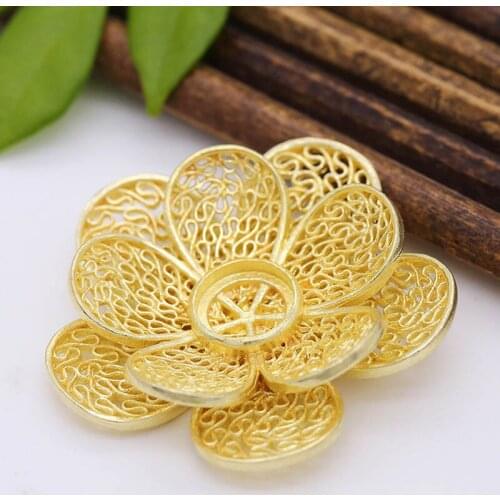 10pcs Brass Casted 3D Flowers 9mm Stone Cabochons Base Charms Quality Gold Silver Color DIY Wedding Jewelry Crafts Accessories