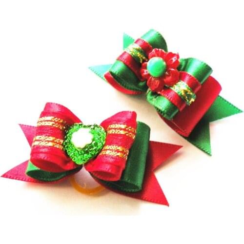 100PC/Lot Red Green Dog Grooming Bows Christmas Dog Hair Bows Rubber Bands Dog Accessories Pet Supplies