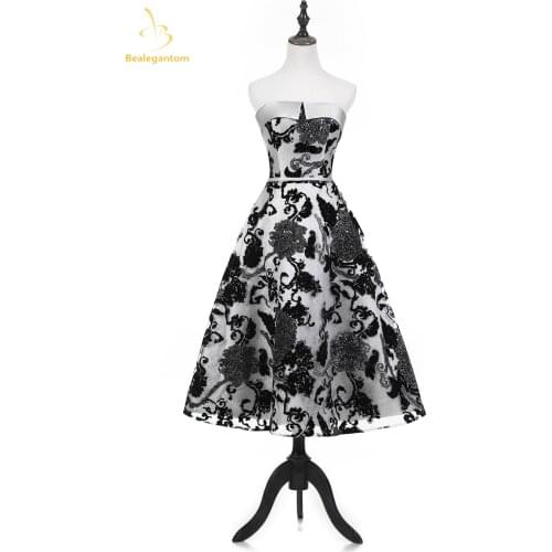 Bealegantom 2019 Elegant 100% Real Photo Lace Prom Dresses Beaded Homecoming Lace Up Plus Size Evening Mini Party Gown QA1574