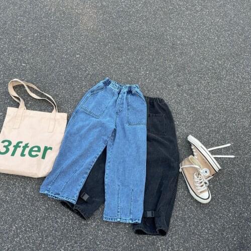 2021 Korea style girls boys striped denim pants autumn fashion kids long jeans pants 3-8 years