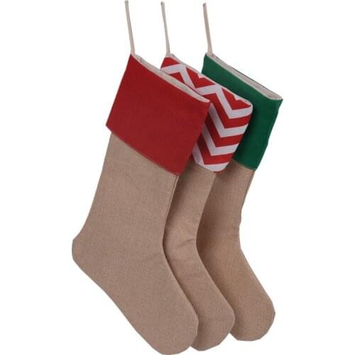 50pcs/lot Creative Canvas Christmas Stocking Gift Bags Xmas Home Party Hanging Decorative Socks Gift ZA4664