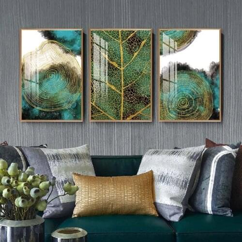 Abstract Golden Tree Ring Leaf Pattern Canvas Painting Wall Art Picture Posters and Print for Living Room Bedroom Decoration