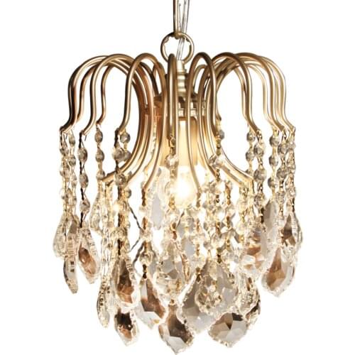 American Crystal Single Head Pendant Lights Loft Lamps Cloakroom Staircase Luster Gold Living Bedroom Entrance Bar Fixtures