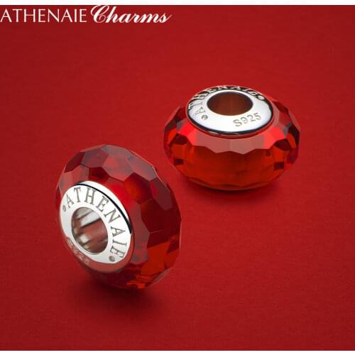 ATHENAIE Red Faceted Murano Glass Beads 925 Sterling Silver Charms for Women Original Silver Snake Charms Bracelet for New Year