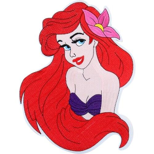 Large Mermaid Princess Patch Embroidery Applique Cartton Pretty Girl Stripe Badge DIY Iron on Patch for Clothes Sticker Decor