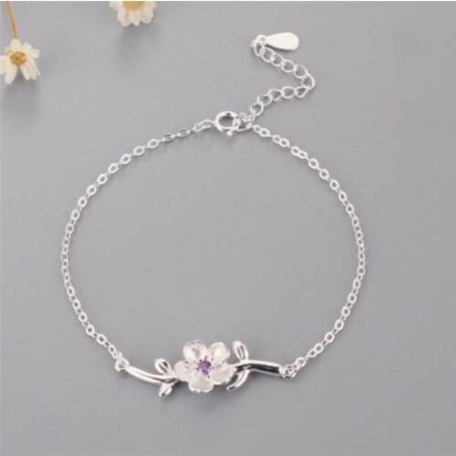 Season Gate 925 Sterling Silver Literary Delicate Branches Cherry Blossoms Flowers Bracelets for Women Girls Gifts SB008