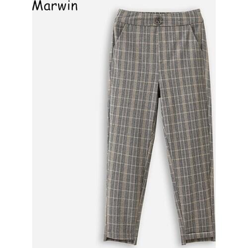 Marwin 2020 New-Coming Spring Empire Plaid High Elastic Waist Pants Office ladies Casual High Street Fashion Middle Aged Pants