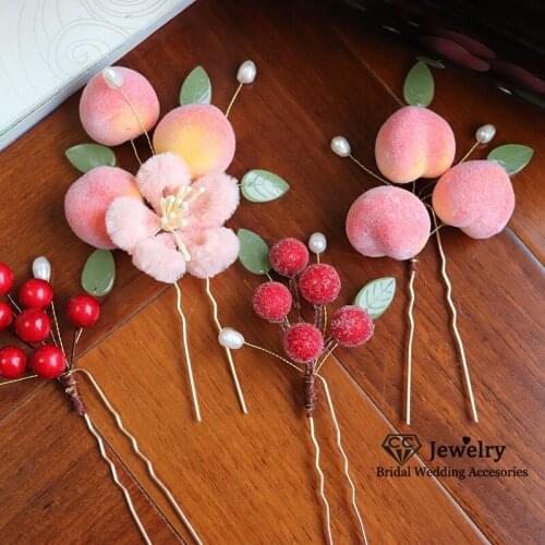 CC Hair Stick Peach Fruit Shape 100% Handamde Forest Style Party Accessories for Women Beach Hairwear Fashion Jewelry DIY mq102