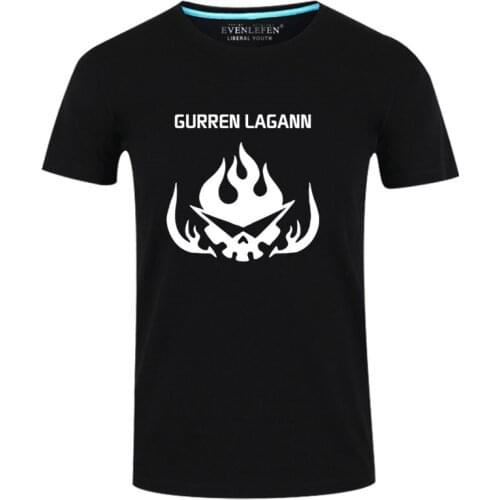 High-Q Unisex Anime Cos Tengen Toppa Gurren-Lagann Cotton T-Shirt Tee O-Neck Simon Family Short Casual Black T-Shirt Tees Top