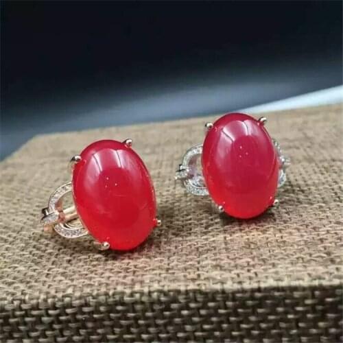 KJJEAXCMY fine jewelry 925 Pure silver natural red jade medullary female style ring inlay jewelry water drop bowknot wildflower