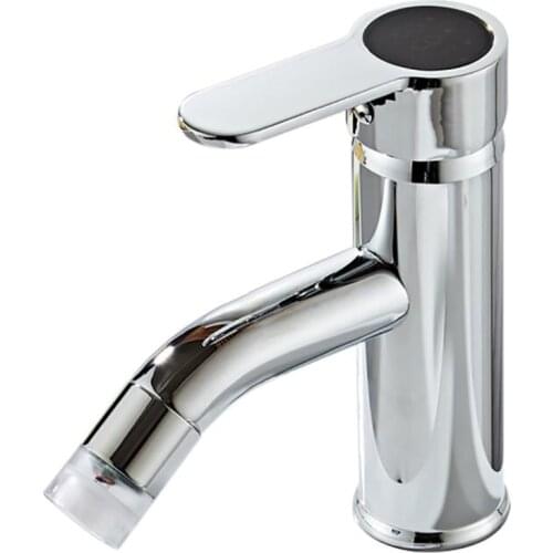 Bathroom Sink Faucet Colorful Light Single Handle One Hole Deck Mounted Lavatory Faucet Temperature Display, Stainless Steel