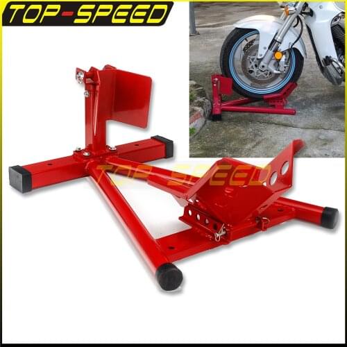 Motorcycle Red Front Steel Wheel Chock Lift Stand Parking Rack Sport Bike Upright For Honda Suzuki Kawasaki Yamaha