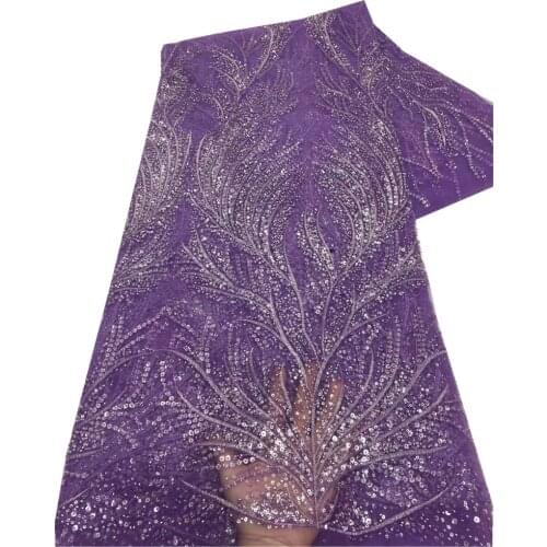 SJ Lace 2021 High Quality Nigerian Lace Fabric Embroidered French African Sequins Lace Fabric Weaving Design Purple Dress x5-76