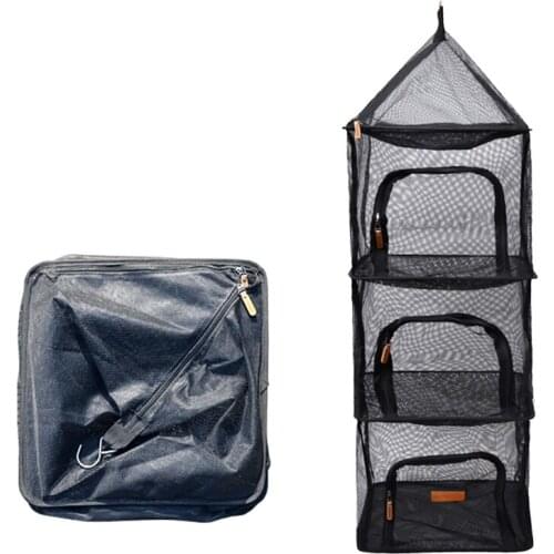 Multi-function Outdoor Camping Drying Net Four-layer Folding Hanging Mesh Dish Dryer Rack Shelf Food Storage Net Basket
