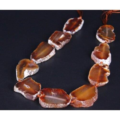 Approx10PCS/strand Natural Brown White Agates Drusy Slab Slice Loose Beads,Raw Onxy Gems Stone Nugget Pendants Jewelry Making