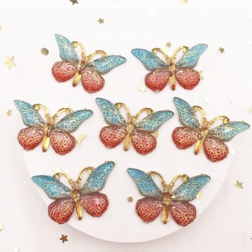 New 20pcs Resin 25*38mm Bling Colorful Crystal Butterfly Flatback Rhinestone 1 Hole Ornaments DIY Wedding Appliques Craft S4