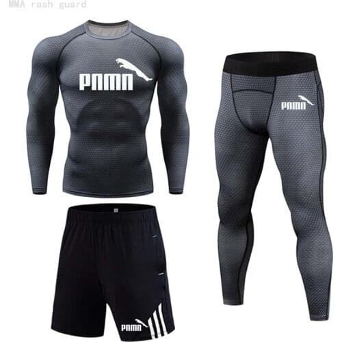 Workout clothes Mens Sports underwear Jogging Quick dry Compression Tights Training base layer MMA rash guard Male sports suit