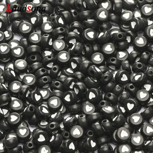 Wholesale 7mm Black Heart Acrylic Beads Round Flat Loose Spacer Beads For Diy Jewelry Making Bracelet Necklace Supplies