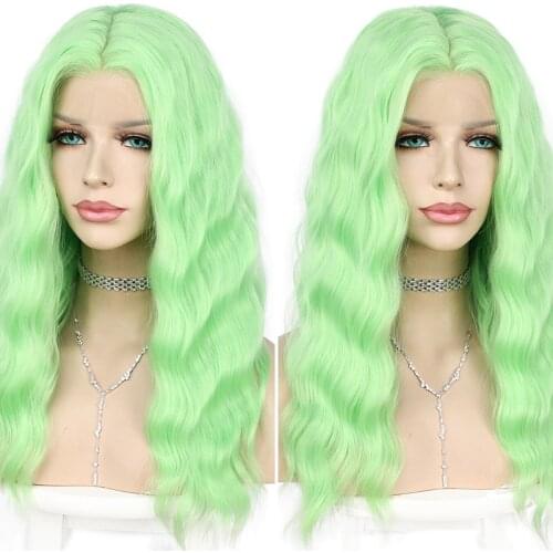 Krismile Water Wave T-Part Synthetic Lace Front Wig Green Wig Heat Resistant Fiber Cosplay Frontal Wig Party Daily Wig for Women