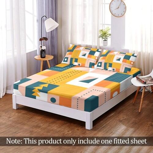 Customize 3D Print Geometric Patterns Fitted Sheet Queen King Size Elastic Band Bed Sheet Home Bedroom Decoration Adult 1pc
