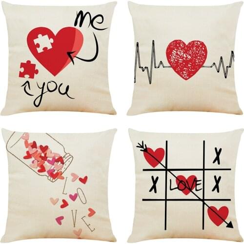 Valentines Day Love Print Cushion Cover Decorative Pillows Cartoon Seat Cushions Home Decor Flax Throw Pillow Sofa Pillowcase