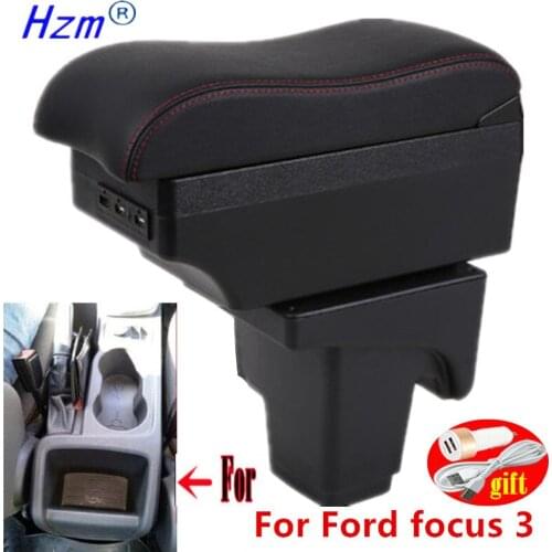 For Ford focus 3 Armrest Interior Parts special Retrofit parts For Ford Focus III Car Armrest Center Storage box with USB LED