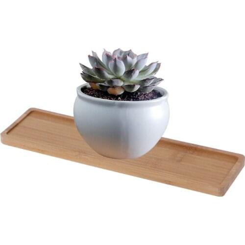 Rectangle Shape Bamboo Wood Saucer Plant Tray Mini Plant Flower Pot Stand Favor Succulent Pot Tray Simple Design Home Decor